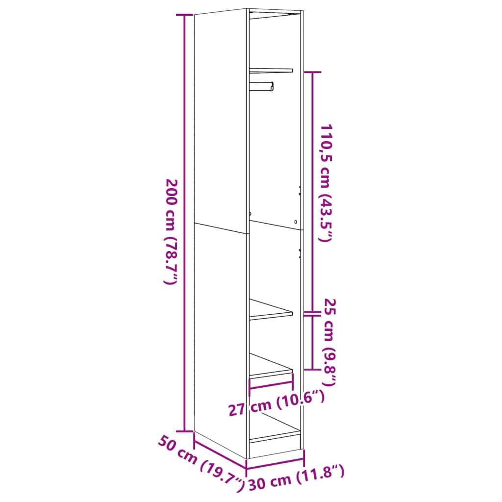 Kleiderschrank Grau Sonoma 30x50x200 cm Holzwerkstoff