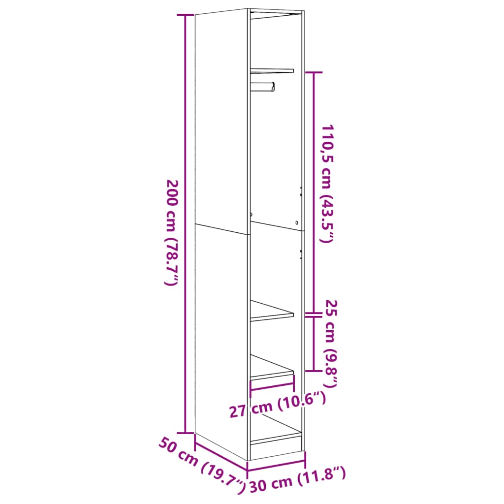 Kleiderschrank Braun Eichen-Optik 30x50x200 cm Holzwerkstoff