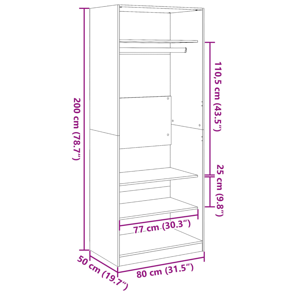 Kleiderschrank Schwarz 80x50x200 cm Holzwerkstoff