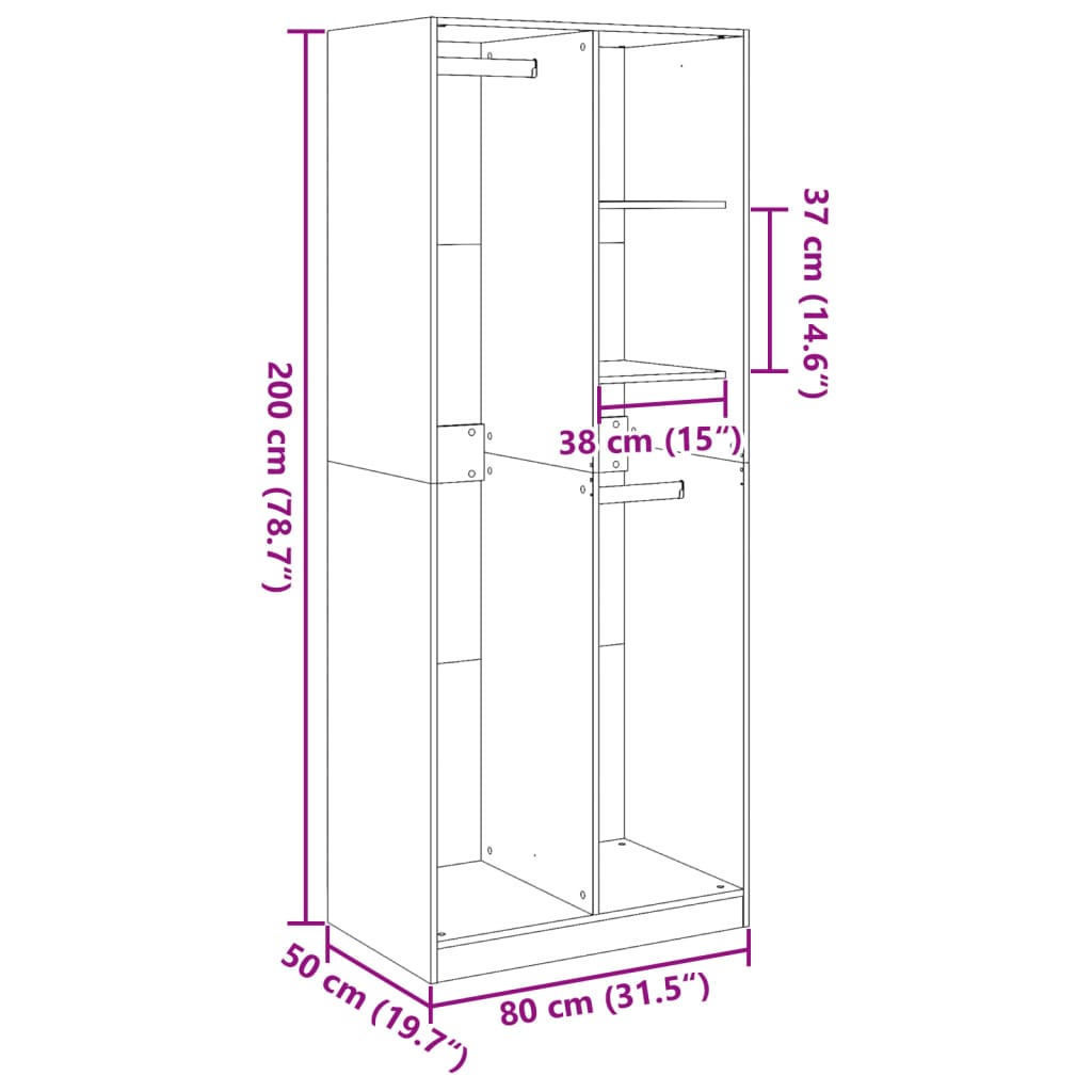 Kleiderschrank Weiß 80x50x200 cm Holzwerkstoff