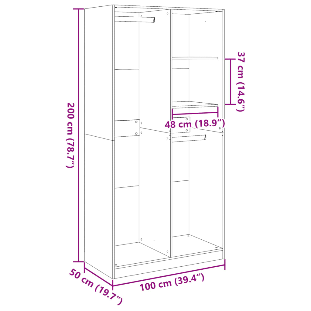 Kleiderschrank Schwarz 100x50x200 cm Holzwerkstoff