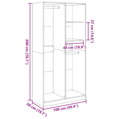 Kleiderschrank Betongrau 100x50x200 cm Holzwerkstoff