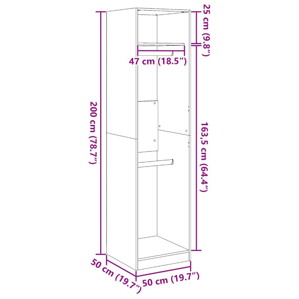 Kleiderschrank Braun Eichen-Optik 50x50x200 cm Holzwerkstoff