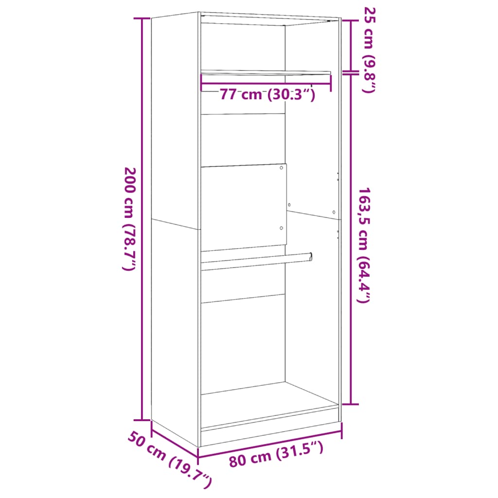 Kleiderschrank Schwarz 80x50x200 cm Holzwerkstoff