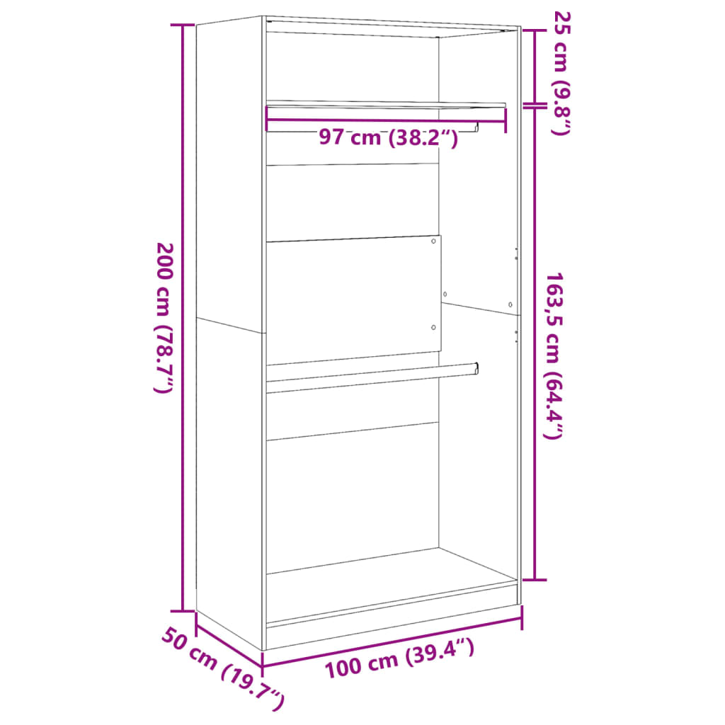 Kleiderschrank Sonoma-Eiche 100x50x200 cm Holzwerkstoff