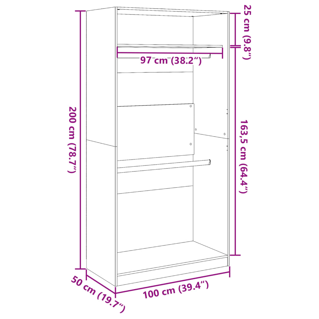 Kleiderschrank Betongrau 100x50x200 cm Holzwerkstoff