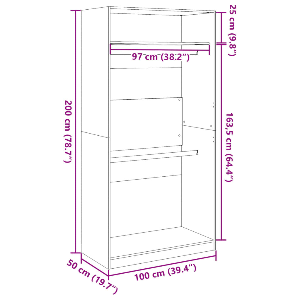 Kleiderschrank Grau Sonoma 100x50x200 cm Holzwerkstoff