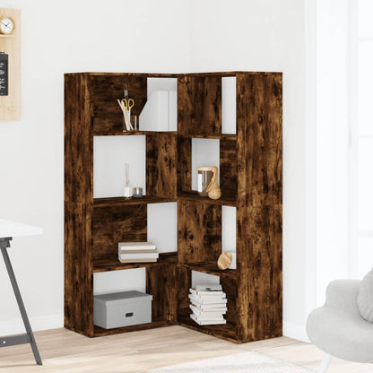 Eck-Bücherregal 4 Etagen Räuchereiche 85x85x140cm Holzwerkstoff