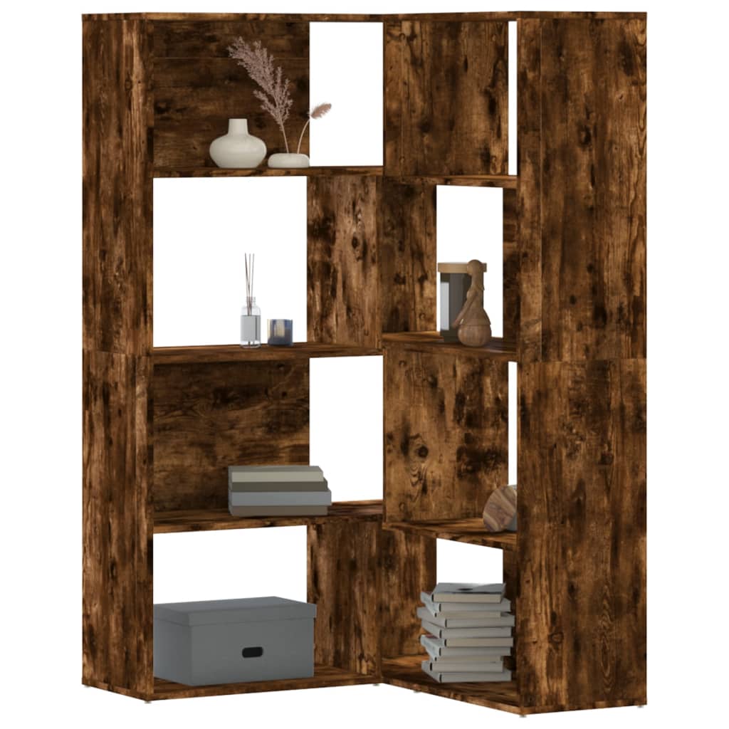 Eck-Bücherregal 4 Etagen Räuchereiche 85x85x140cm Holzwerkstoff