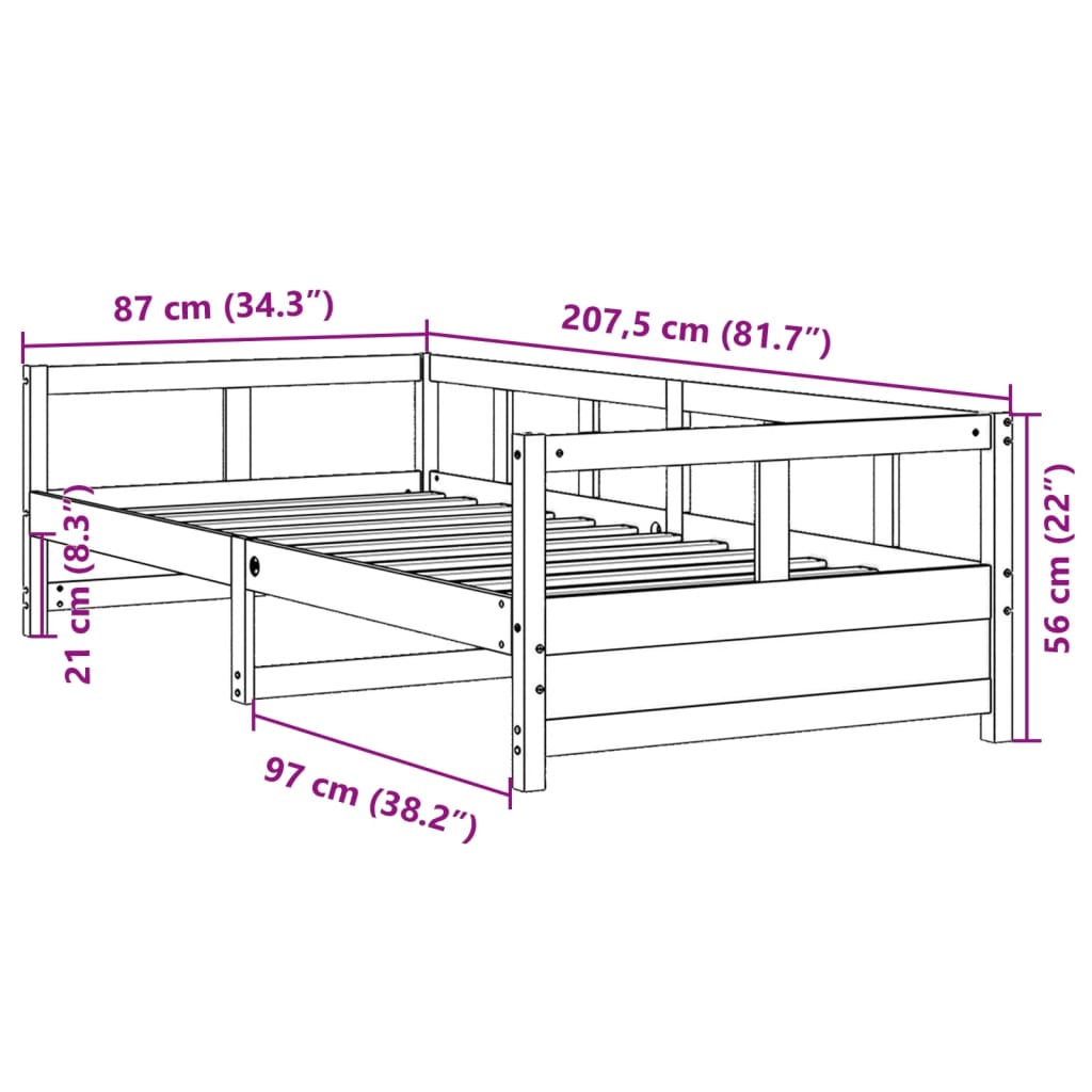 Tagesbett Natur 80x200 cm Massivholz Kiefer