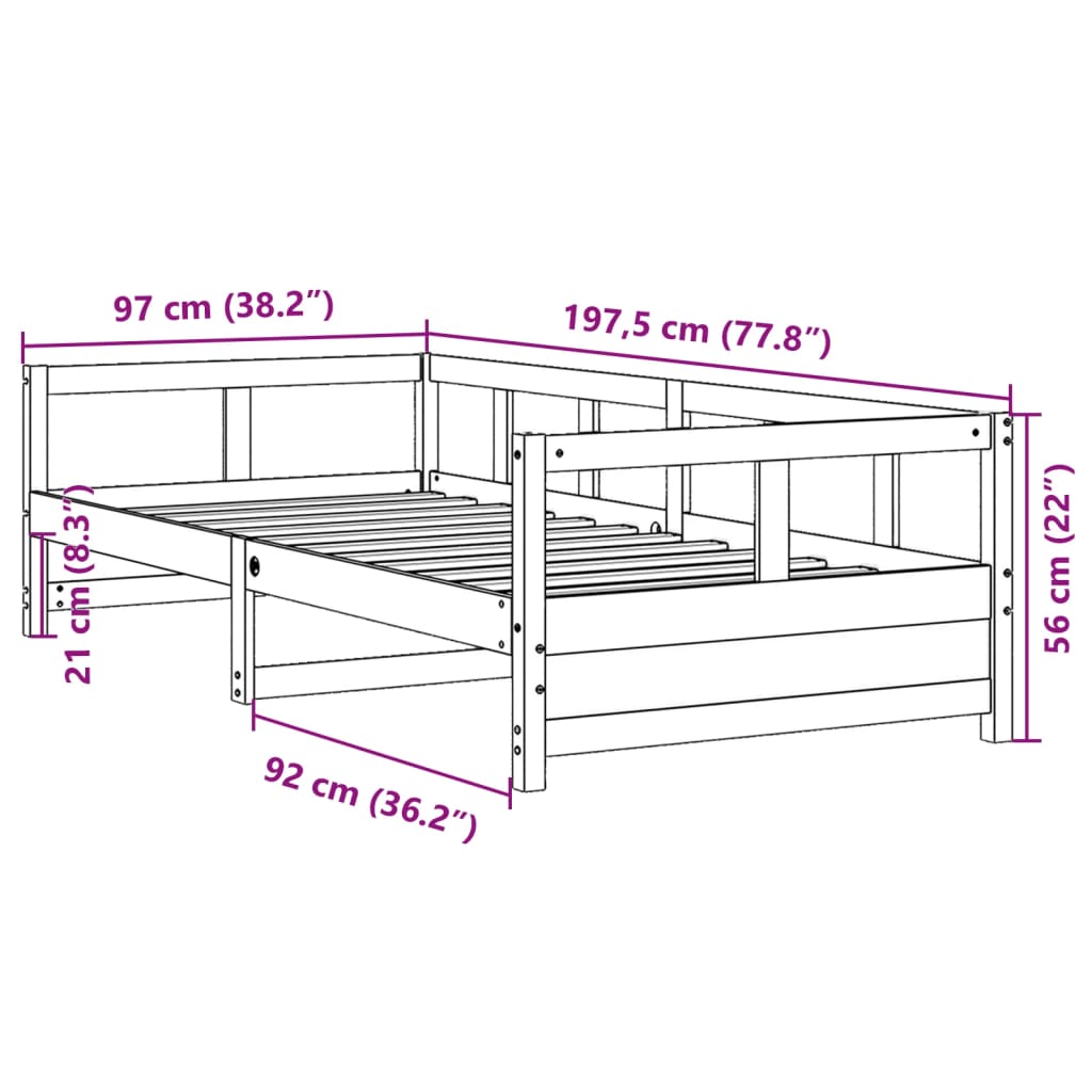 Tagesbett ohne Matratze Wachsbraun 90x190 cm Massivholz Kiefer