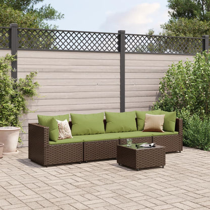 5-tlg. Garten-Lounge-Set mit Kissen Braun Poly Rattan