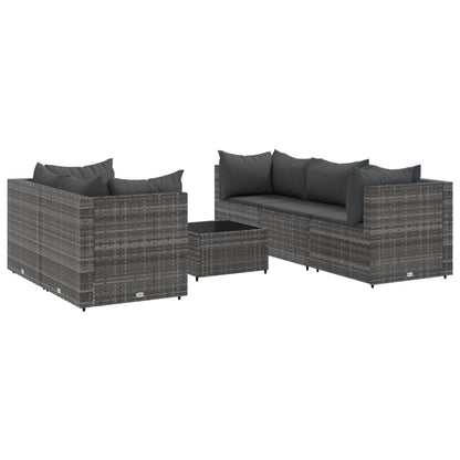 6-tlg. Garten-Lounge-Set mit Kissen Grau Poly Rattan