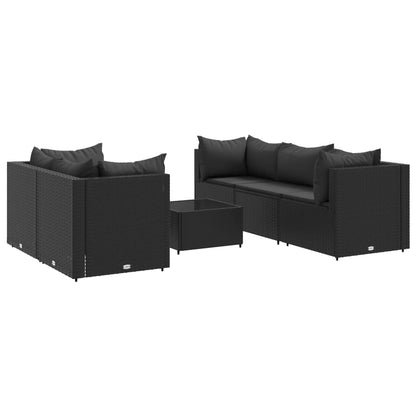 6-tlg. Garten-Lounge-Set mit Kissen Schwarz Poly Rattan