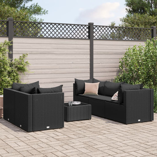 6-tlg. Garten-Lounge-Set mit Kissen Schwarz Poly Rattan