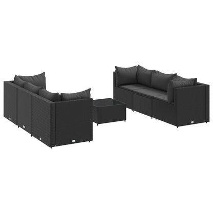 7-tlg. Garten-Lounge-Set mit Kissen Schwarz Poly Rattan