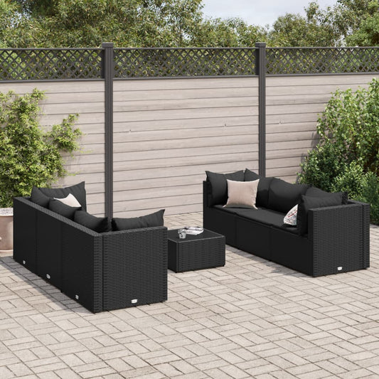 7-tlg. Garten-Lounge-Set mit Kissen Schwarz Poly Rattan