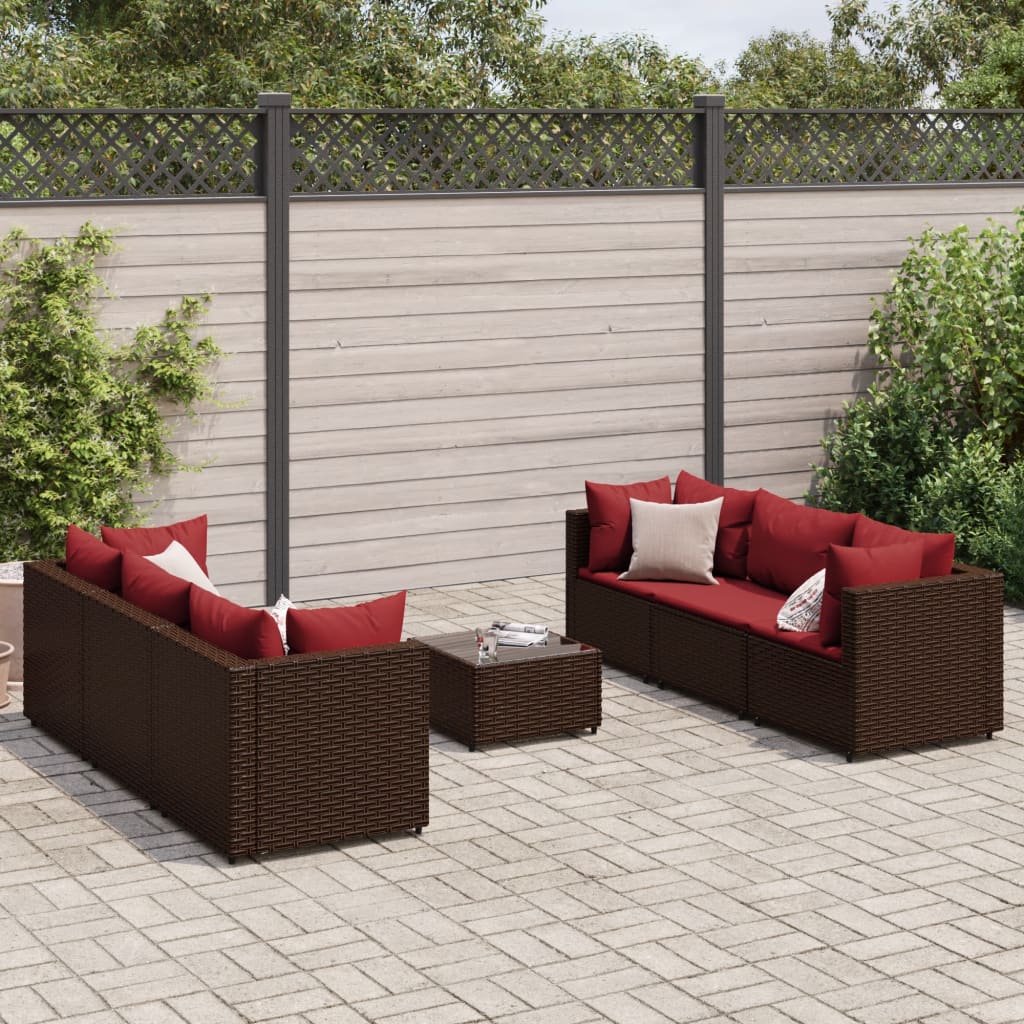 7-tlg. Garten-Lounge-Set mit Kissen Braun Poly Rattan