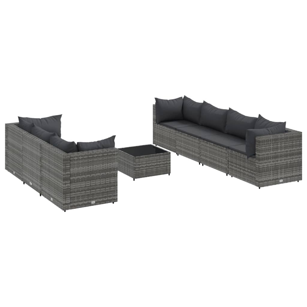 8-tlg. Garten-Lounge-Set mit Kissen Grau Poly Rattan