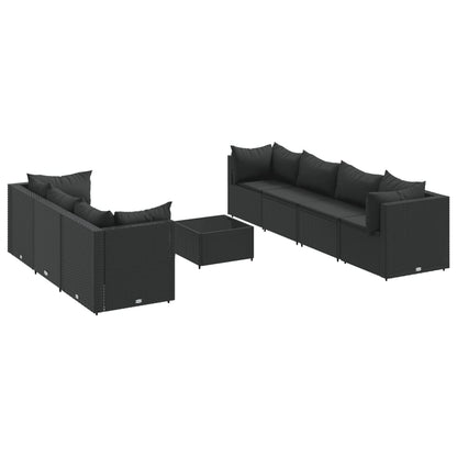 8-tlg. Garten-Lounge-Set mit Kissen Schwarz Poly Rattan