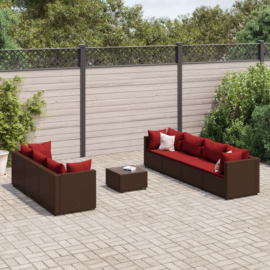 8-tlg. Garten-Lounge-Set mit Kissen Braun Poly Rattan