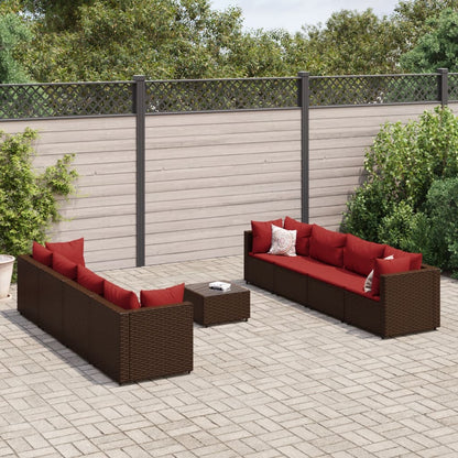 9-tlg. Garten-Lounge-Set mit Kissen Braun Poly Rattan