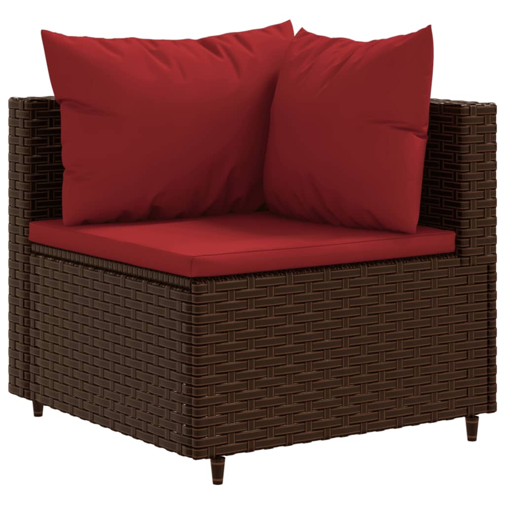 4-tlg. Garten-Lounge-Set mit Kissen Braun Poly Rattan