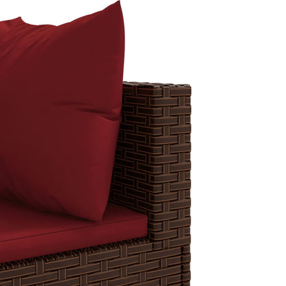 4-tlg. Garten-Lounge-Set mit Kissen Braun Poly Rattan