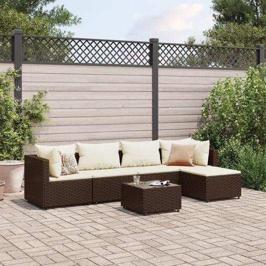 6-tlg. Garten-Lounge-Set mit Kissen Braun Poly Rattan