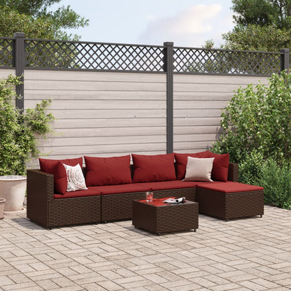 6-tlg. Garten-Lounge-Set mit Kissen Braun Poly Rattan