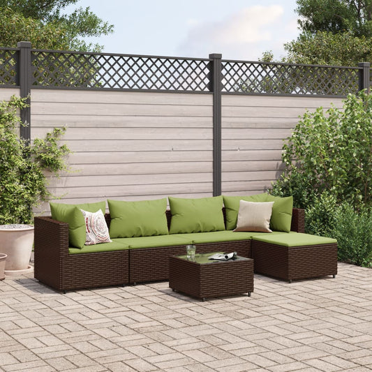 6-tlg. Garten-Lounge-Set mit Kissen Braun Poly Rattan