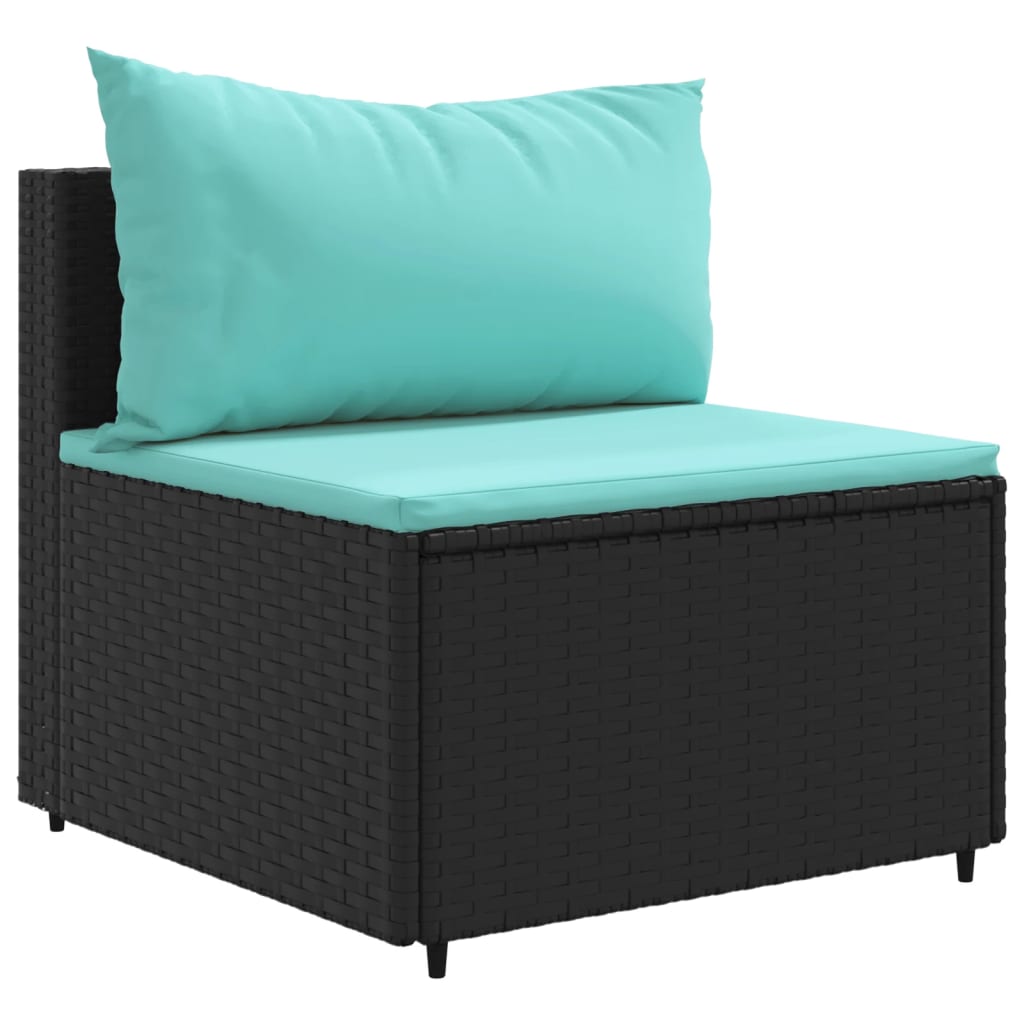 4-tlg. Garten-Lounge-Set mit Kissen Schwarz Poly Rattan