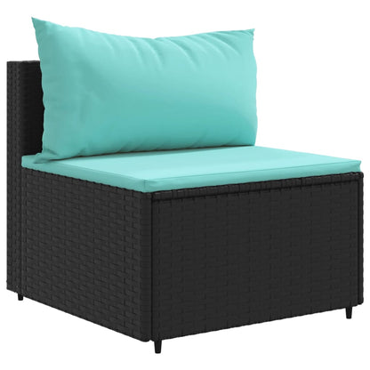 4-tlg. Garten-Lounge-Set mit Kissen Schwarz Poly Rattan