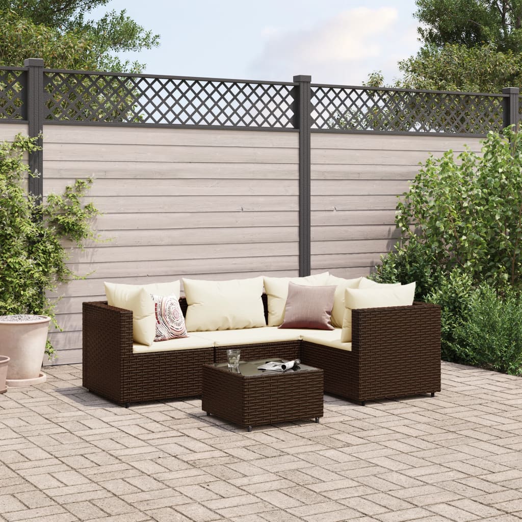 5-tlg. Garten-Lounge-Set mit Kissen Braun Poly Rattan