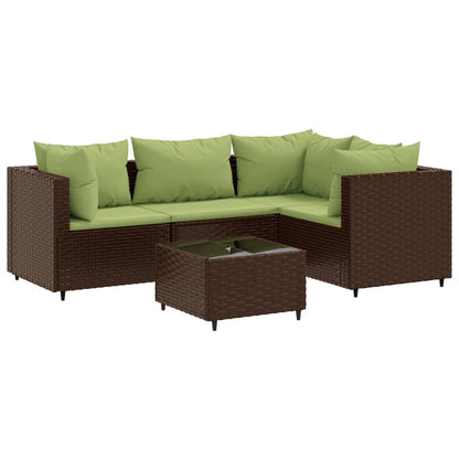 5-tlg. Garten-Lounge-Set mit Kissen Braun Poly Rattan