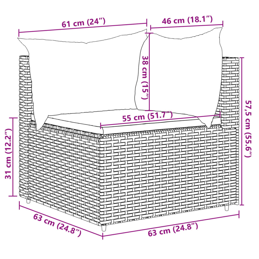 5-tlg. Garten-Lounge-Set mit Kissen Schwarz Poly Rattan