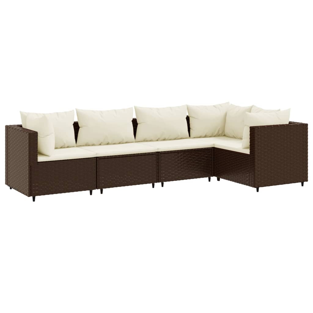 5-tlg. Garten-Lounge-Set mit Kissen Braun Poly Rattan