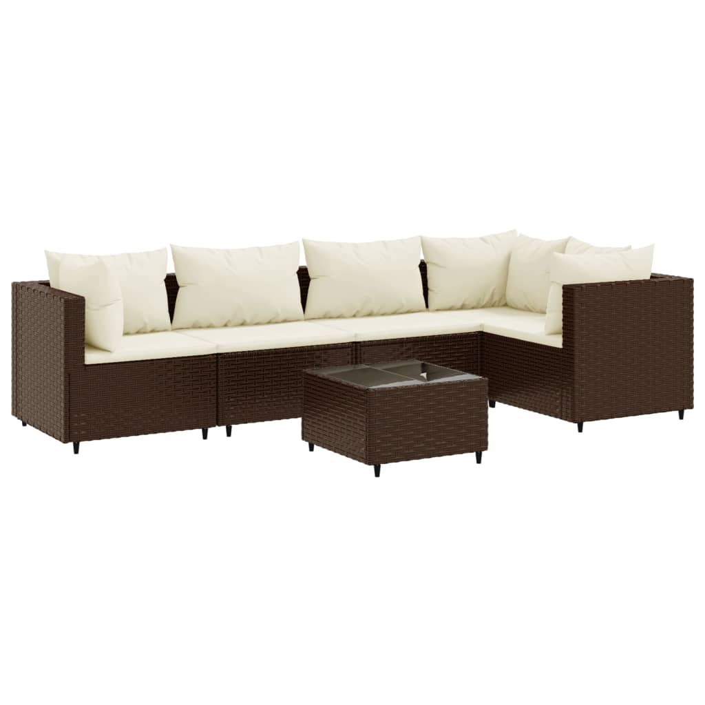 6-tlg. Garten-Lounge-Set mit Kissen Braun Poly Rattan