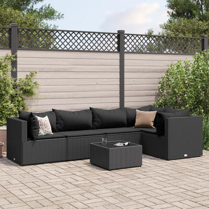 6-tlg. Garten-Lounge-Set mit Kissen Schwarz Poly Rattan