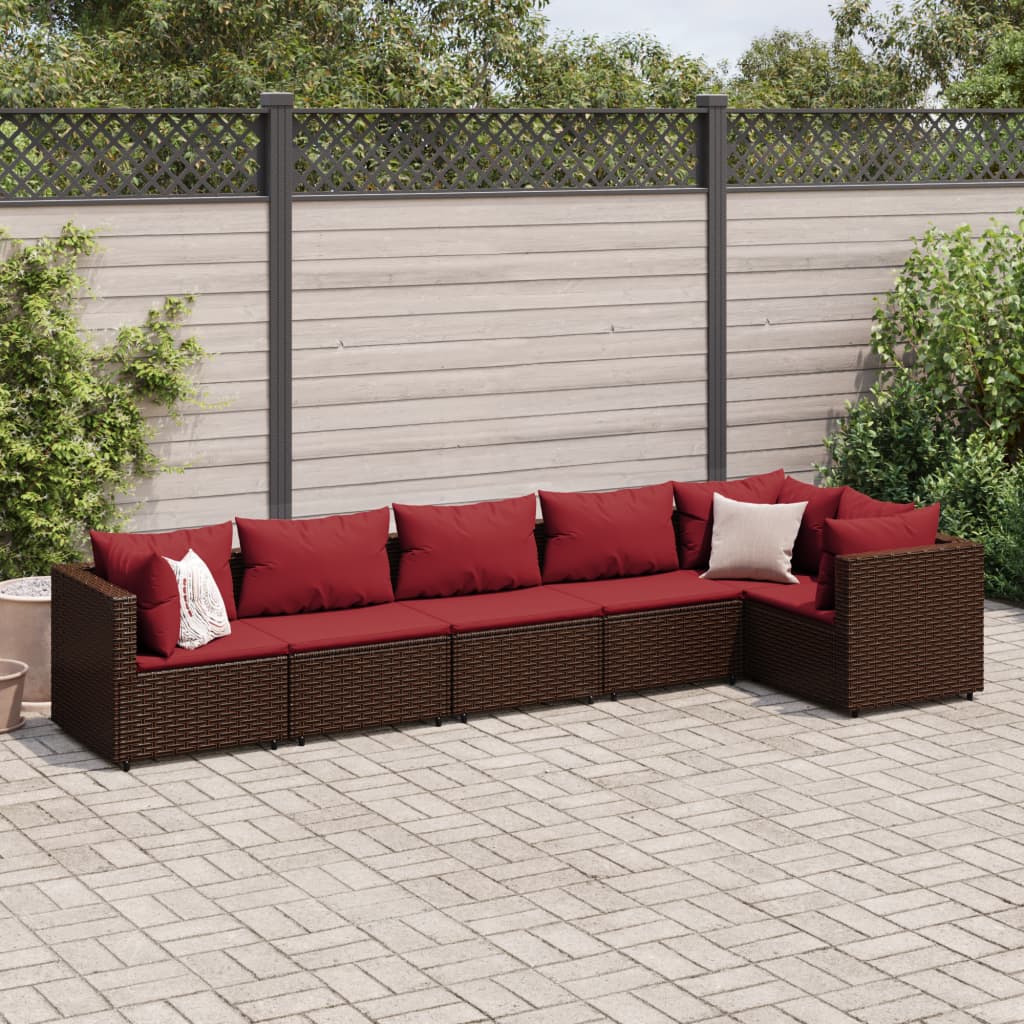 6-tlg. Garten-Lounge-Set mit Kissen Braun Poly Rattan