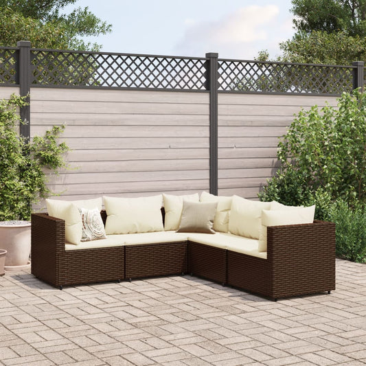 5-tlg. Garten-Lounge-Set mit Kissen Braun Poly Rattan