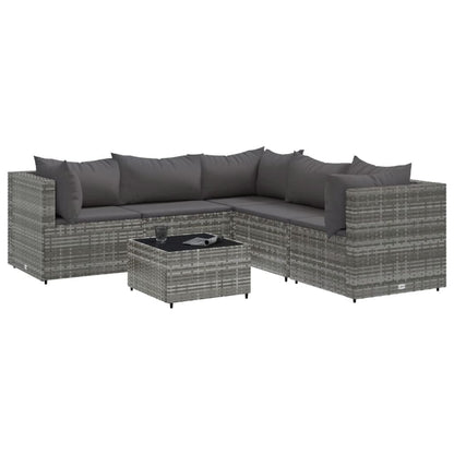 6-tlg. Garten-Lounge-Set mit Kissen Grau Poly Rattan