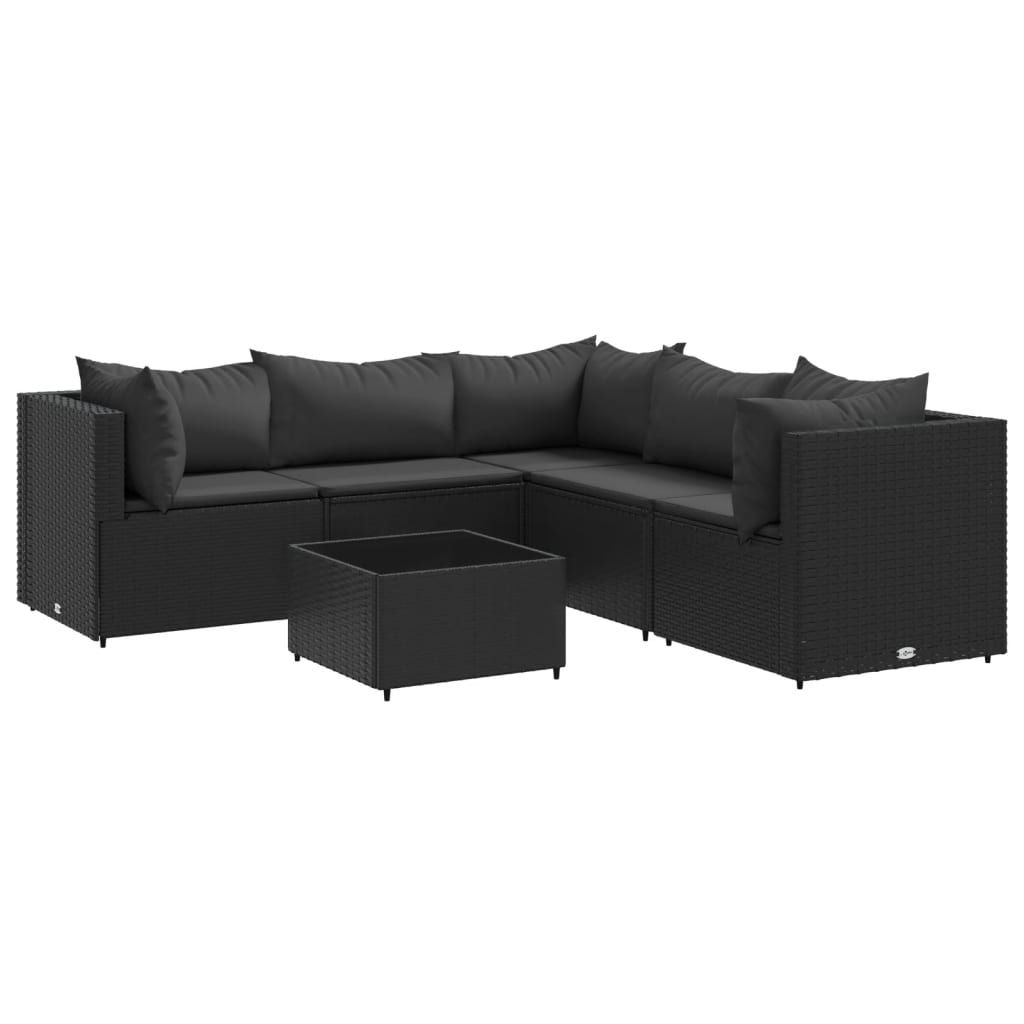 6-tlg. Garten-Lounge-Set mit Kissen Schwarz Poly Rattan