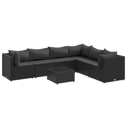 7-tlg. Garten-Lounge-Set mit Kissen Schwarz Poly Rattan