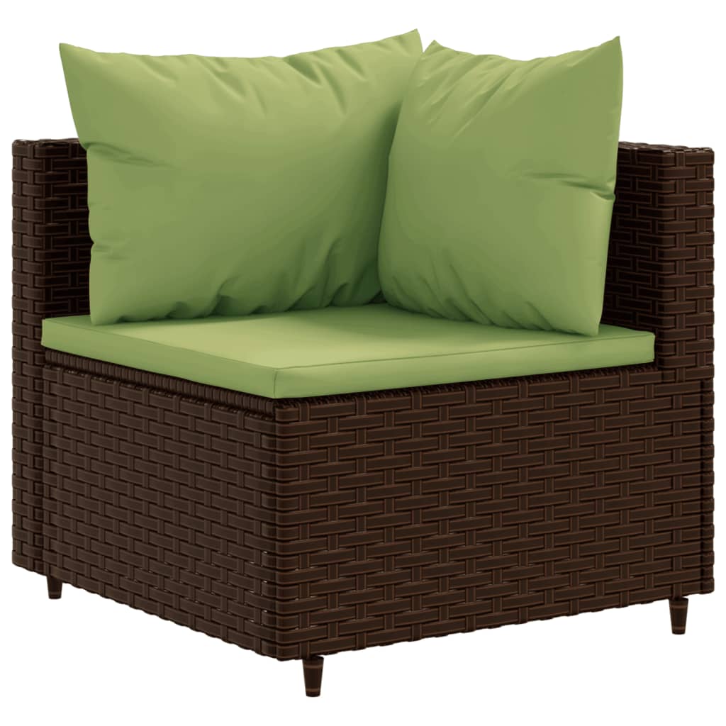 5-tlg. Garten-Lounge-Set mit Kissen Braun Poly Rattan