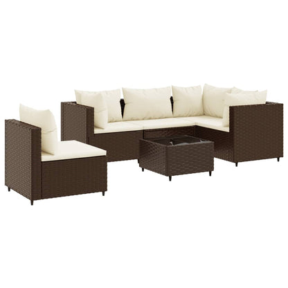 6-tlg. Garten-Lounge-Set mit Kissen Braun Poly Rattan