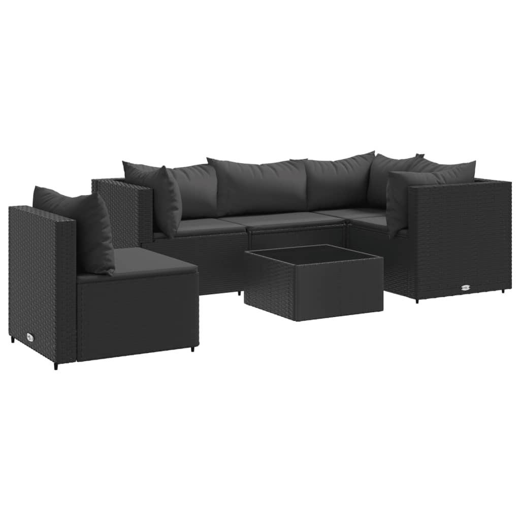 6-tlg. Garten-Lounge-Set mit Kissen Schwarz Poly Rattan