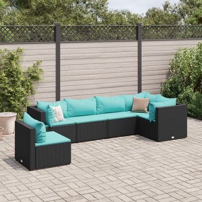 6-tlg. Garten-Lounge-Set mit Kissen Schwarz Poly Rattan