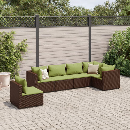 6-tlg. Garten-Lounge-Set mit Kissen Braun Poly Rattan