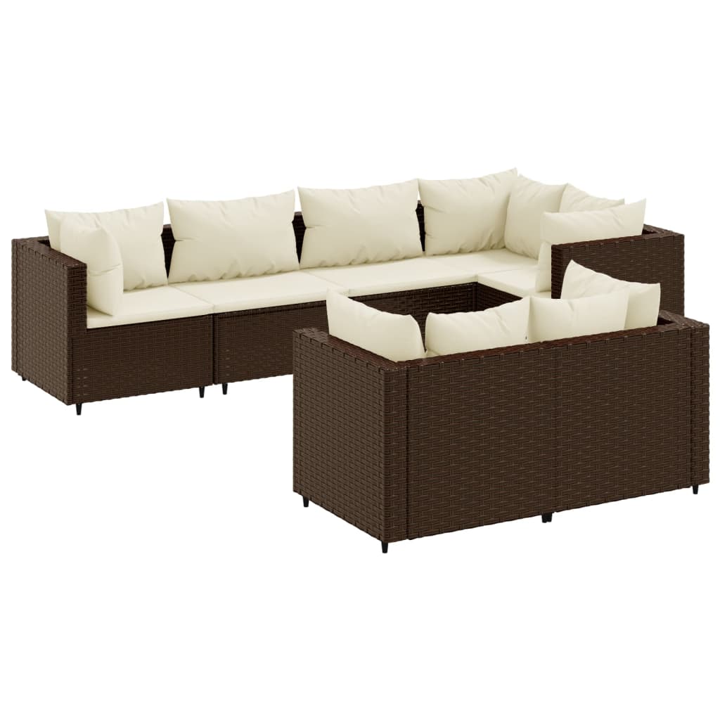 7-tlg. Garten-Lounge-Set mit Kissen Braun Poly Rattan